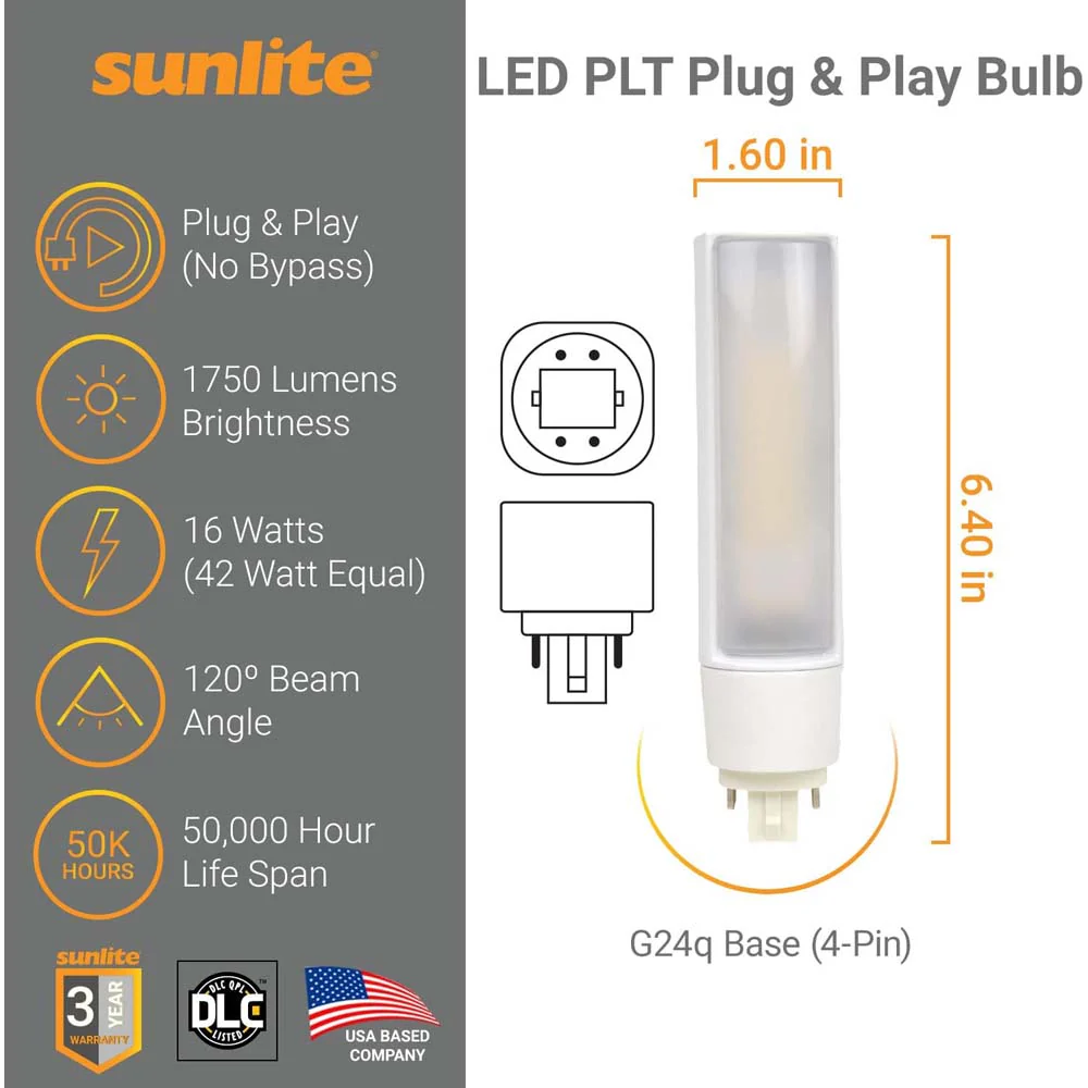 Sunlite 16w LED Plug & Play PL Horizontal Bulb G24q 4000K Ballast Dependent - Image 2