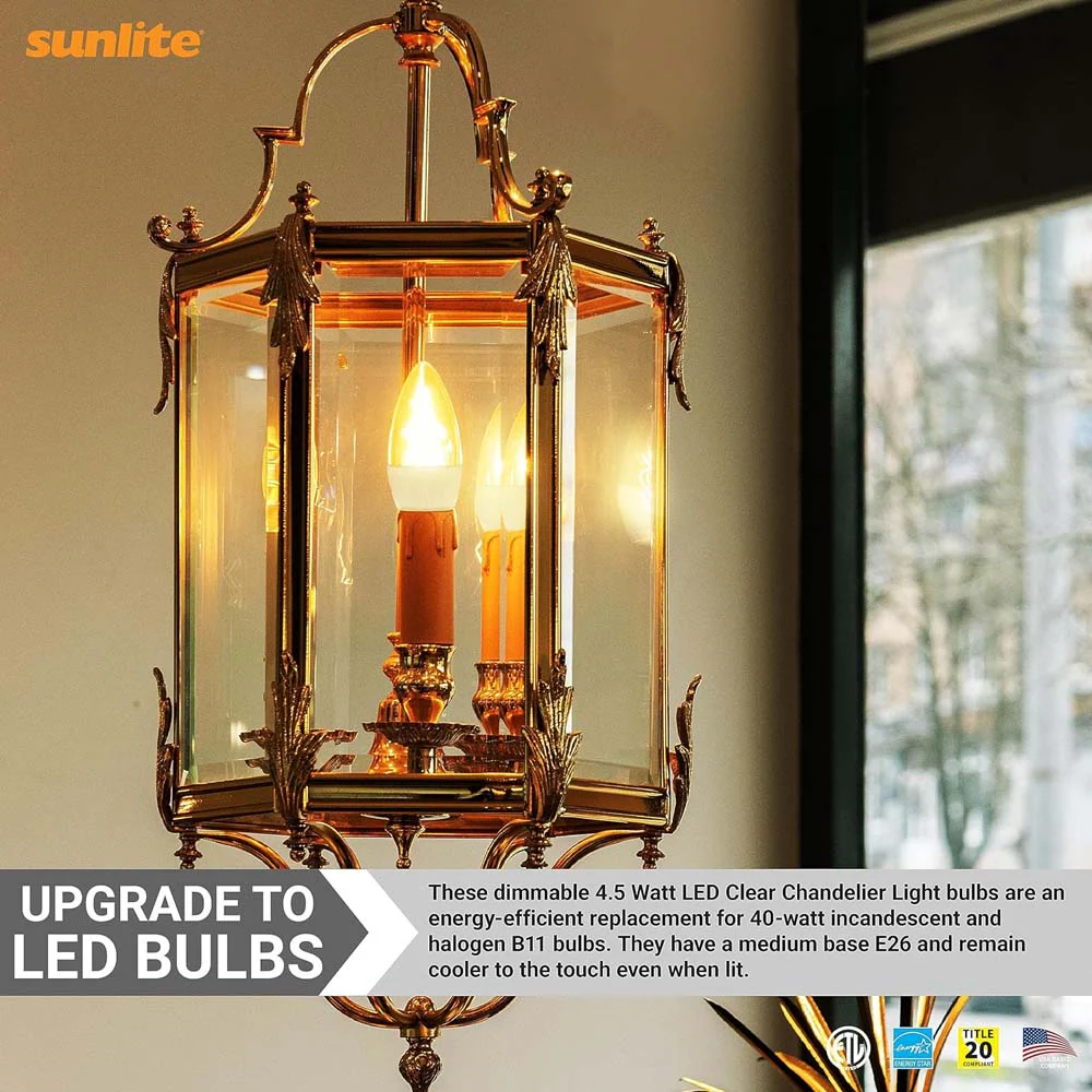 Sunlite 4.5w LED B11 Clear Chandelier 120v E26 Base 2700K Bulb - 40W Equiv - Image 4