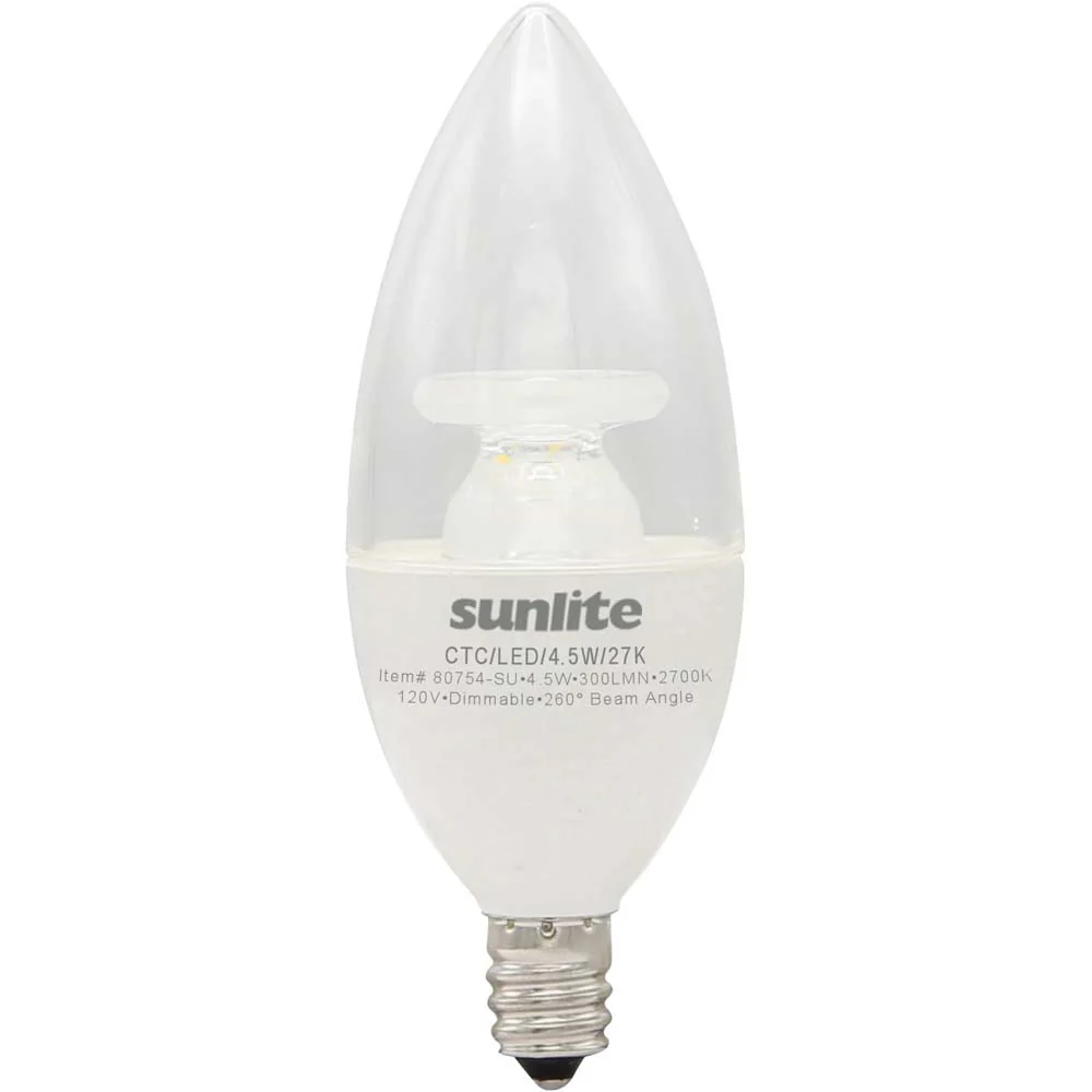 Sunlite 4.5w LED B11 Clear Chandelier CTC E12 Base 2700K Bulb - 40W Equiv