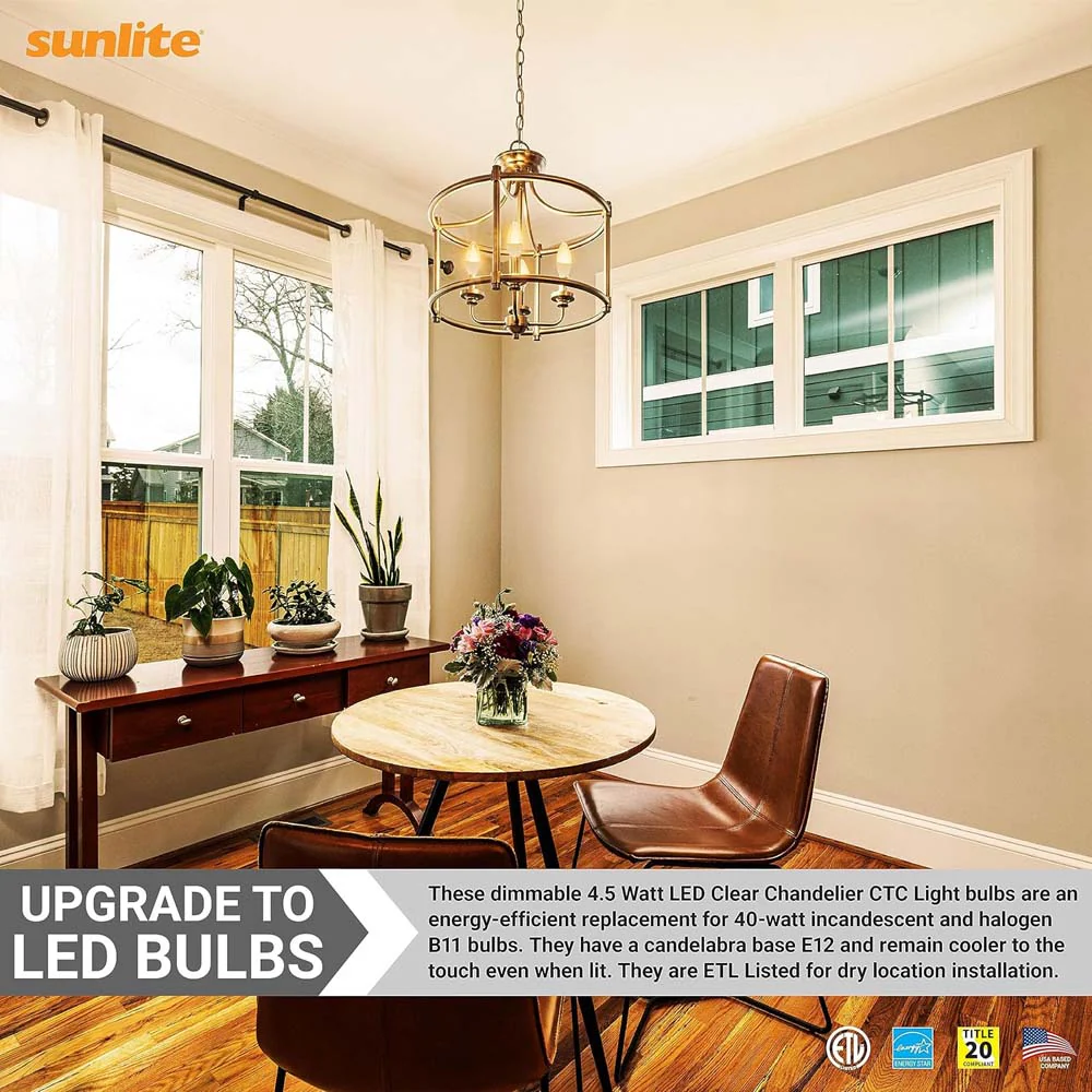 Sunlite 4.5w LED B11 Clear Torpedo Tip Chandelier E12 5000K Bulb - 40W Equiv - Image 2