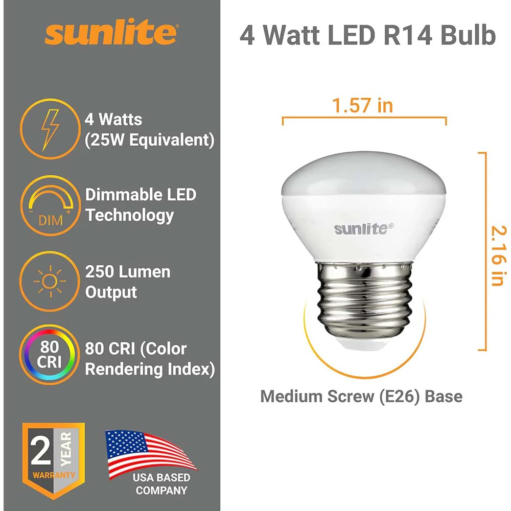 3PK - Sunlite 4w LED R14 Mini Reflector Flood E26 Base 2700K Dimmable Bulb - Image 2