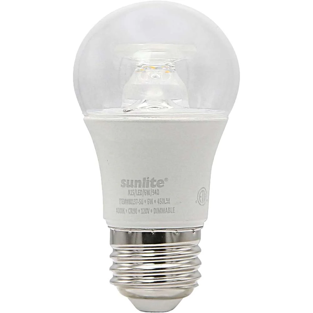 Sunlite 6w LED A15 Ceiling Fan Clear E26 Base 3000K Bulb - 40W Equiv
