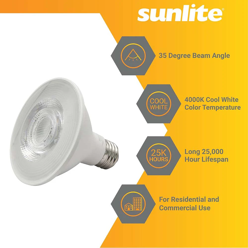 Sunlite 9w LED PAR30 750Lm E26 Base 4000K Cool White Reflector Bulb - 75w equiv - Image 3