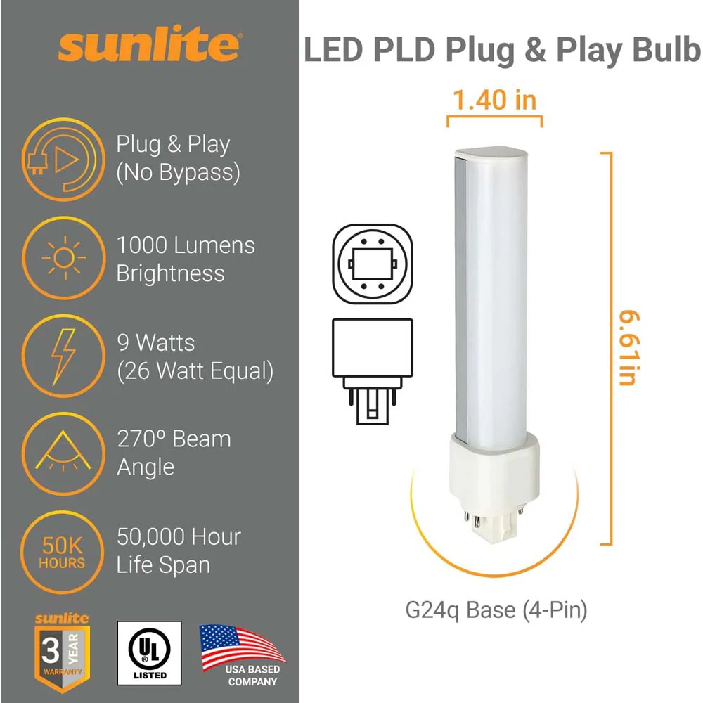Sunlite 9w LED PLD G24q Base Ballast Dependant 4000K Bulb - Cool White - Image 2