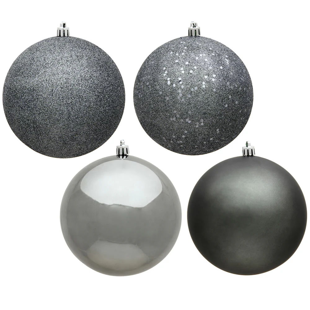 Vickerman 2.4 in. Pewter Ball 4-Finish Asst Christmas Ornament