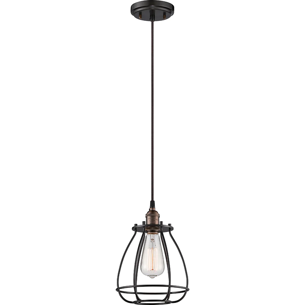 Nuvo Vintage 7.38" Caged Pendant w/ Vintage Lamp Included in Rustic Bronze