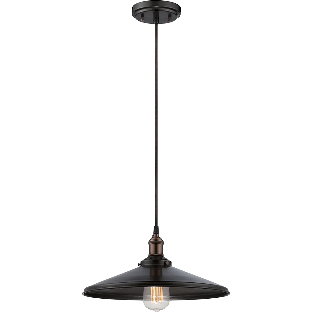 Nuvo Vintage 14" 1-Light Rustic Bronze Finish Pendant w/ Metal Shade